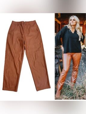 Joe fresh rust brown burnt orange fauxl leather vegan straight leg pants 8 NWOT